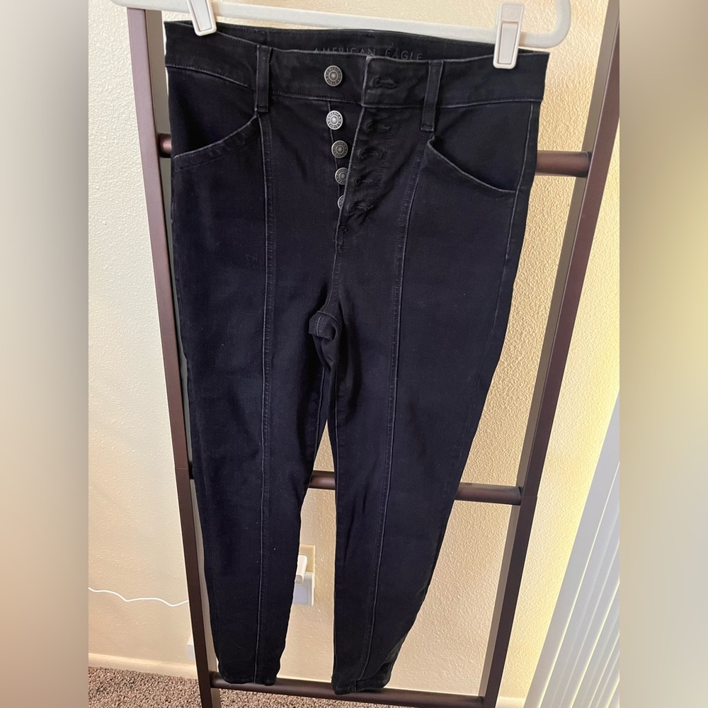 American Eagle Outfitters Black Skinny Button-Fly Jeans